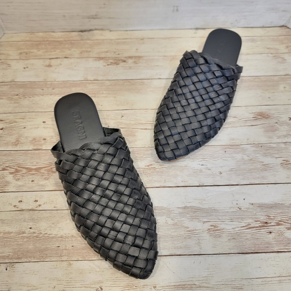 St. Agni Shoes - St Agni "Paris" black leather woven mules